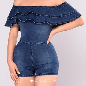 Denim Off the shoulder short romper